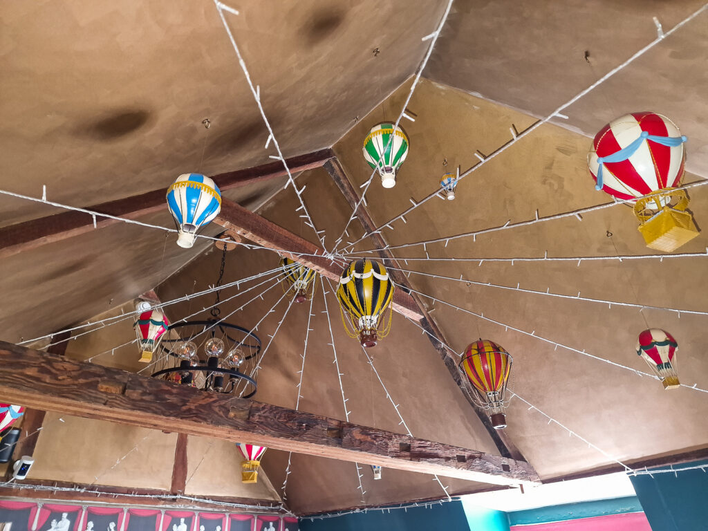 Mrs Salisburys circus room decorations of hot air balloons and twinkle lights