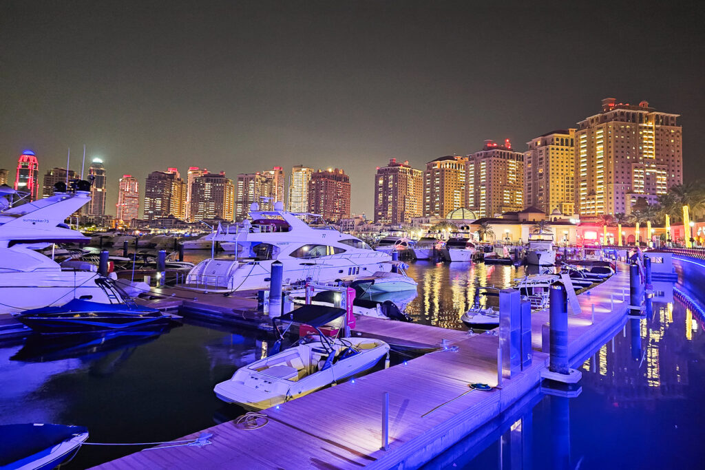 Loads of nice boats at The Pearl Marina at Night- Qatar Doha